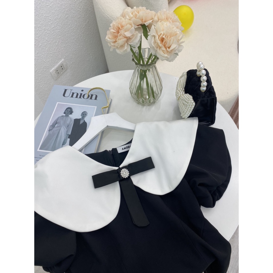 Áo thiết kế  chiết eo tay bồng  đính nơ siêu xinh cho nàng đi chơi đi làm AMODA A016
