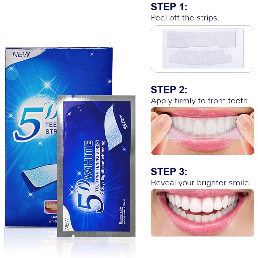 Miếng dán trắng răng 5D White Teeth Whitening Strips miếng dán giúp răng trắng sáng an toàn cho men răng Kimochistore
