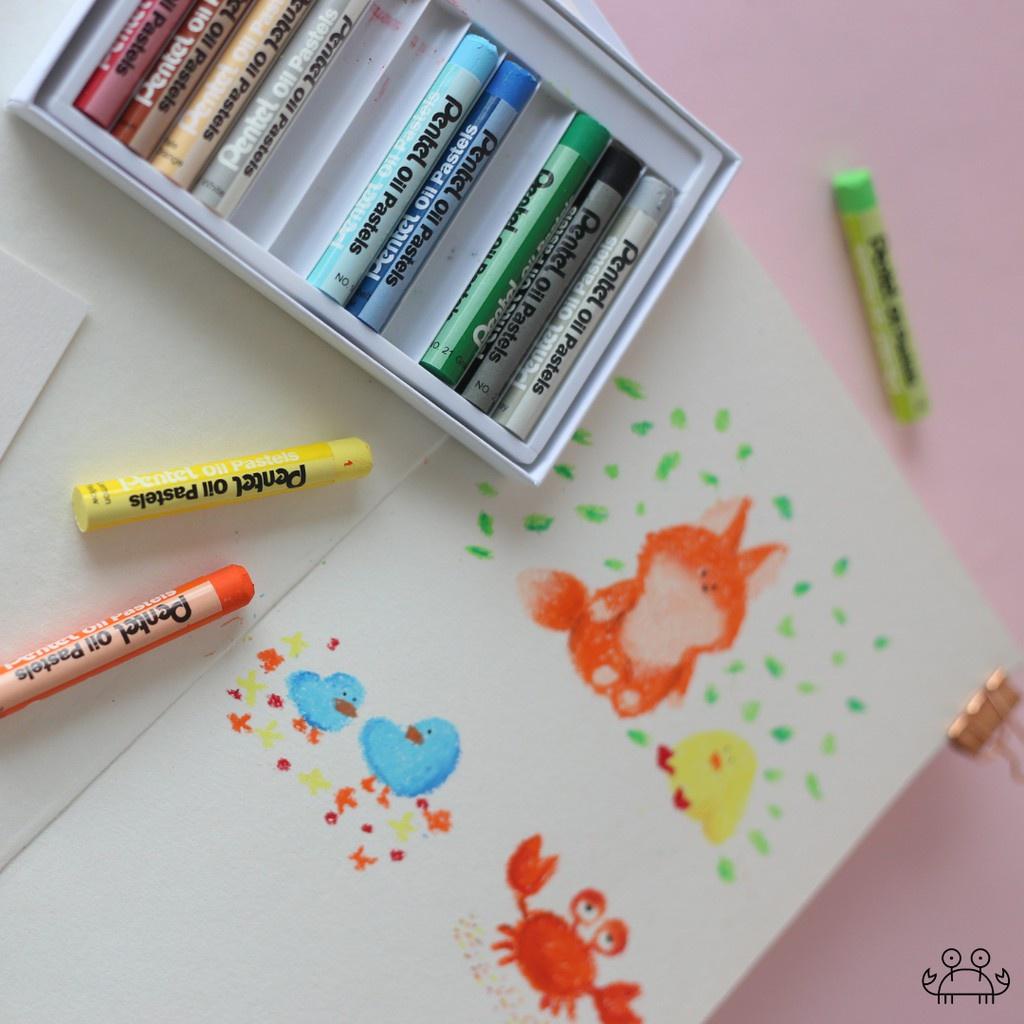 Sáp dầu Pentel 50 màu PHN50 - Sáp tô mầu Nhật, phấn dầu, sáp mầu Pentel, mầu tươi sáng, bền mầu - Loki