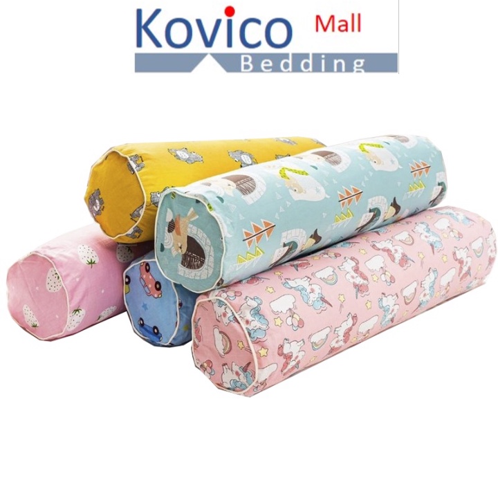 Gối ôm Sunzin Dành cho bé cotton 100% size 20x60, áo gối ôm có dây khóa kéo ruột gối bông gòn trắng