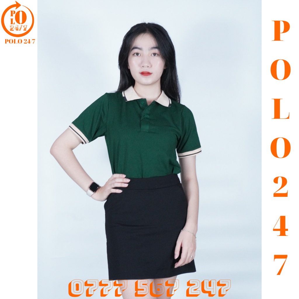 Polo xanh rêu đơn giản tinh tế,cho cặp đôi, chất vải cá sấu cotton co giản 4 chiều, thoáng mát.