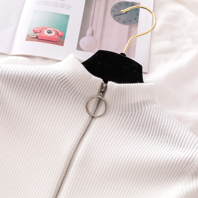 Áo Len Tăm Body Dài Tay Cổ Trụ Kéo Khóa Cho Nữ