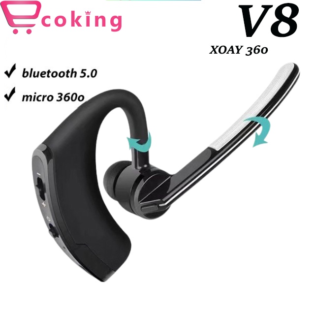 Tai nghe Bluetooth V8 ECOKING đeo 1 bên tai âm thanh vòm HIFI có micro trò chuyện nút điều dễ dàng xoay 360° pin trâu