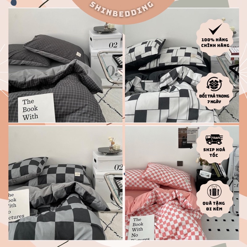 Set Chăn Ga Cotton Tc Kẻ Basic Hàng Loại I Dày Dặn Thoáng Mát (Shinbedding)