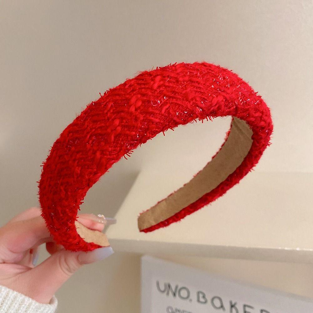 ANEMONE Băng Đô Cài Tóc Dệt Kim Bản Rộng Màu Đỏ Mừng Năm Mới Cho Cô Dâu