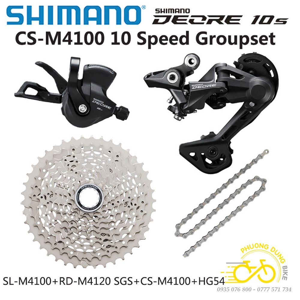 Groupset Mini 4 Món: Tay đề, Củ đề, Líp, Xích xe đạp SHIMANO DEORE M4100 10 Speed