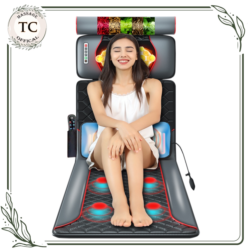 Đệm massage toàn thân hồng ngoại da PU - mát xa cổ, vai, gáy - gối massageTCDD-2022