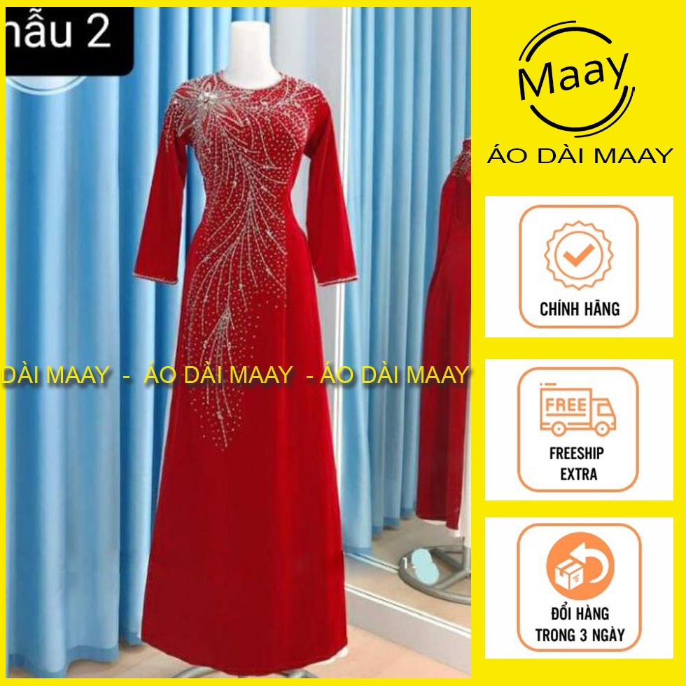 Áo dài nhung tặng mẹ đính kết bằng tay cao cấp, áo dài bà sui/trung niên - Áo dài Maay