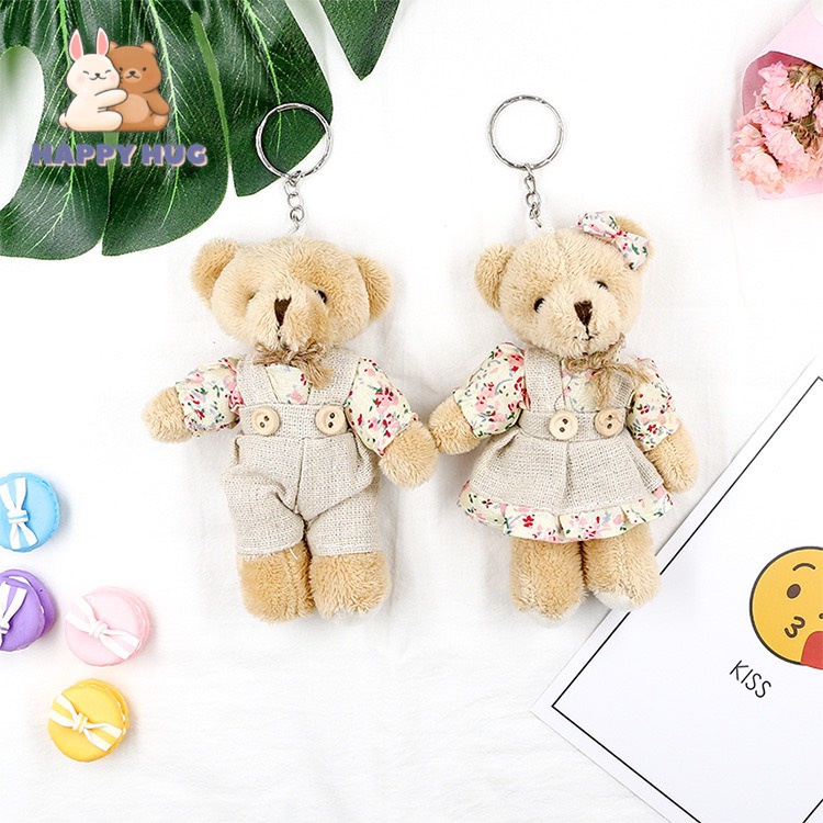 Móc khóa đôi gấu bông ( 1 đôi ), thú nhồi bông đáng yêu lông xù cao cấp size 10 cm - Happy Hug