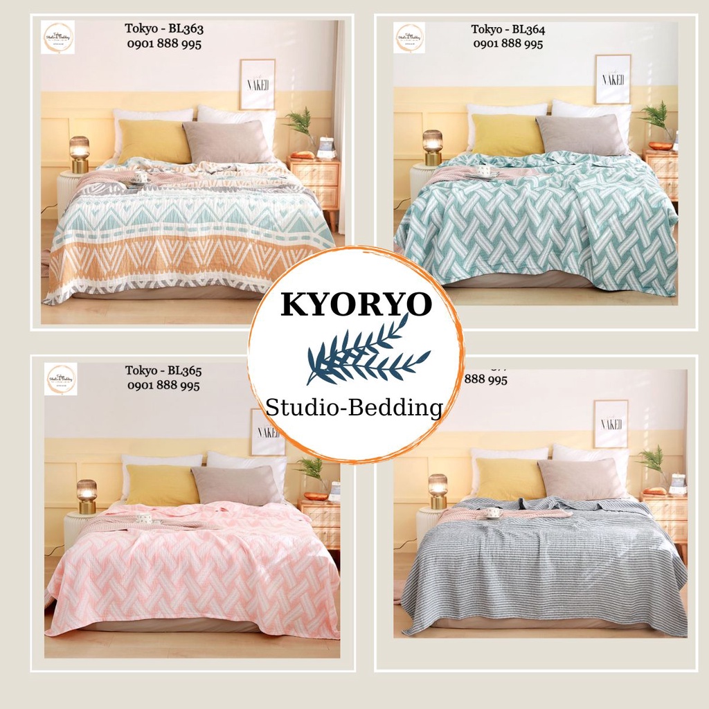 TRI ÂN🔴TH Chăn Thu Xô  Cotton Sợi tre Organic siêu kháng khuẩn 3 lớp