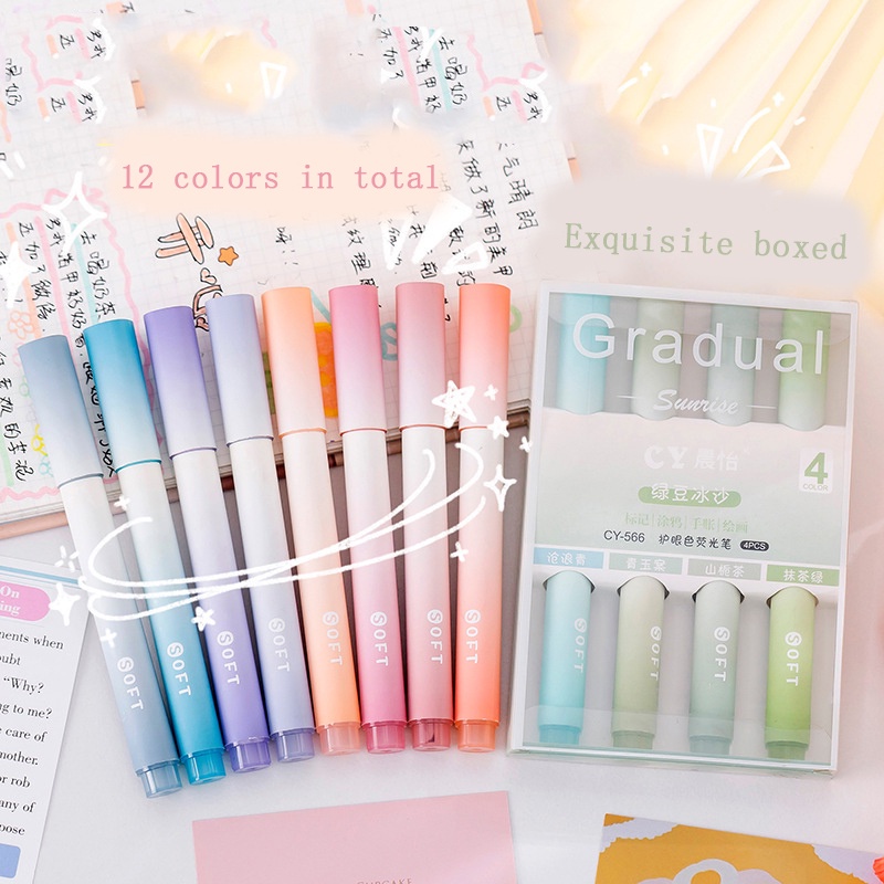 Set 4 Bút Đánh Dấu Mực Gradient Ngòi 4mm Dành Cho Học Sinh / Văn Phòng