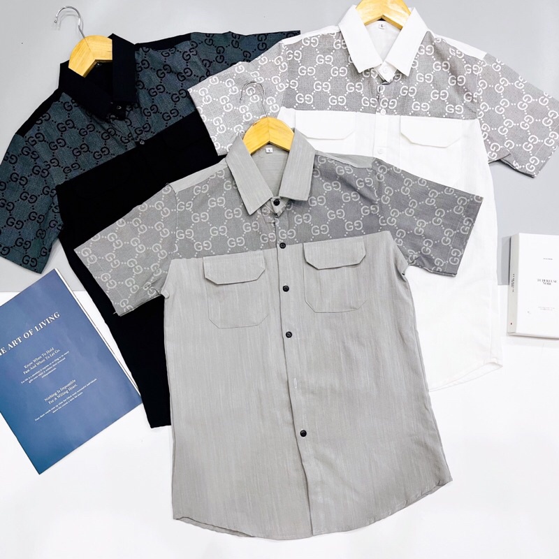 Áo sơ mi loang màu nam nữ ngắn tay form ôm,in họa tiết GC, áo chất liệu vải đũi mềm mịn thời trang hot trend giá tốt