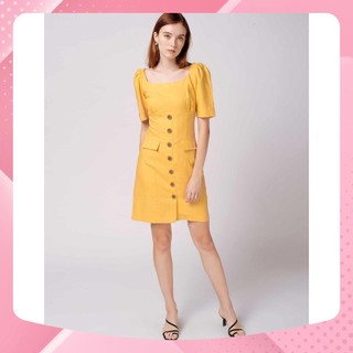 Đầm túi đắp nữ YV LE & CO vải Linen màu vàng nữ tính và ngọt ngào
