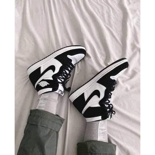 Giày thể thao jordan 1 cổ cao màu đen trắng , giày sneaker jodan jd1 panda high bản đẹp
