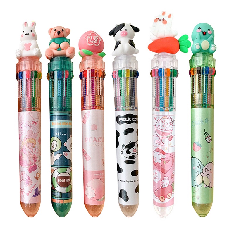 Bút Bi Hình Động Vật Hoạt Hình Nhiều Màu Sắc Kèm 10 Ngòi Thay Thế