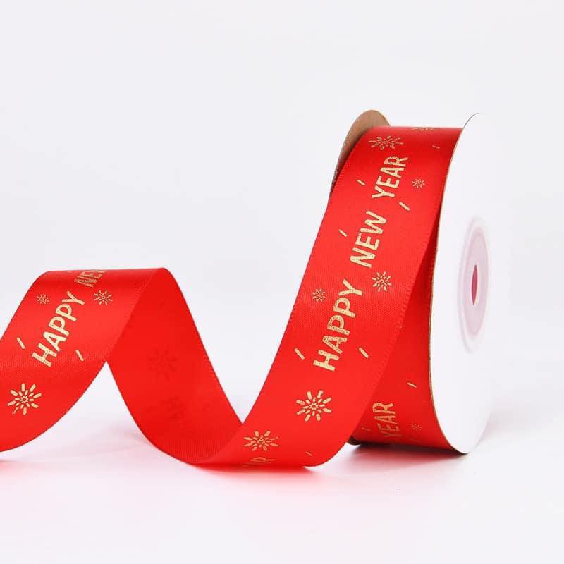 Ruy băng Happy New Year. 2.5cm* 10 mét - Đỏ