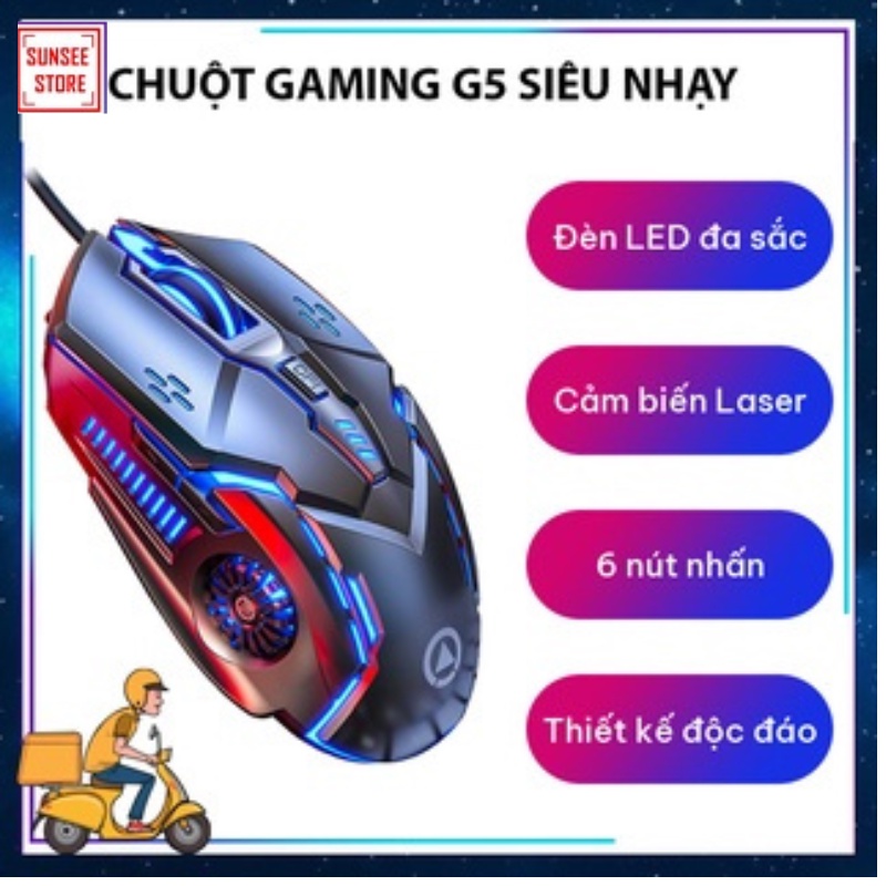 Chuột gaming có dây G5 cảm biến Laser mượt mà độ chính xác cao thích hợp chơi game làm việc văn phòng thiết kế độc đáo