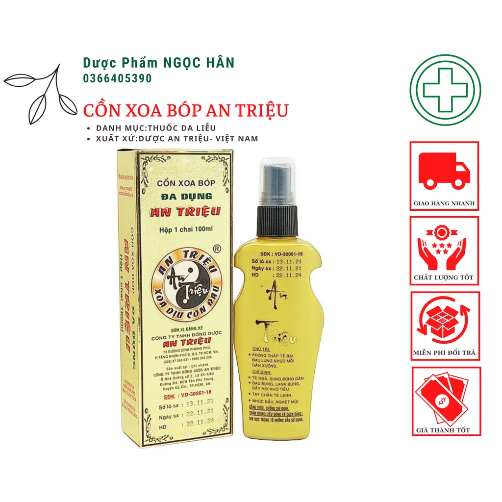 Cồn Xoa Bóp An Triệu| Hỗ Trợ Điều Trị Đau Bụng, Lạnh Bụng| Chai 60ml,100ml