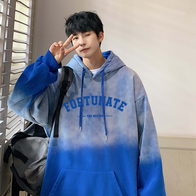 Áo Hoodie Nhuộm Màu Gradient Phong Cách Retro Cho Nam