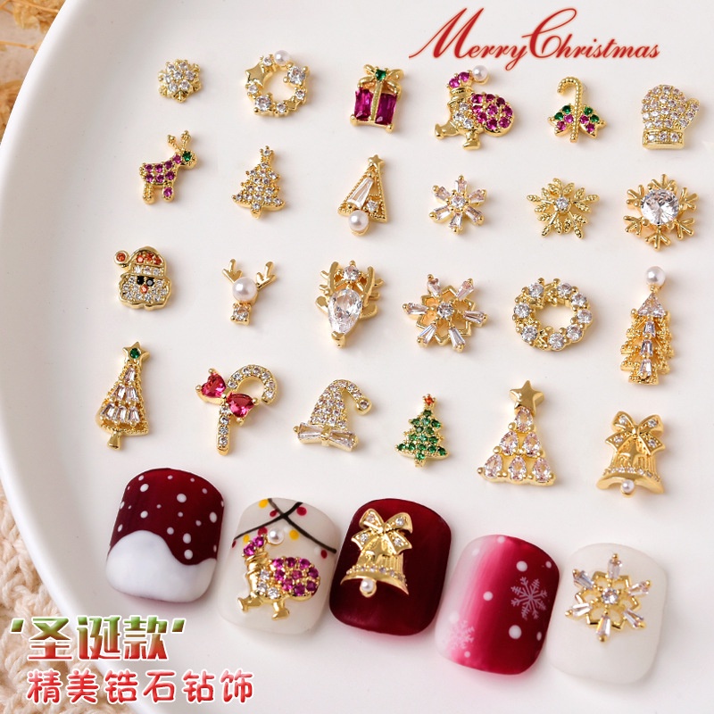 Set 3 Charm Đá Chủ Đề Giáng Sinh Noel Trang Trí Móng Nail, Nhiều Mẫu Cây Thông, Hộp Quà, Hoa Tuyết, Hươu