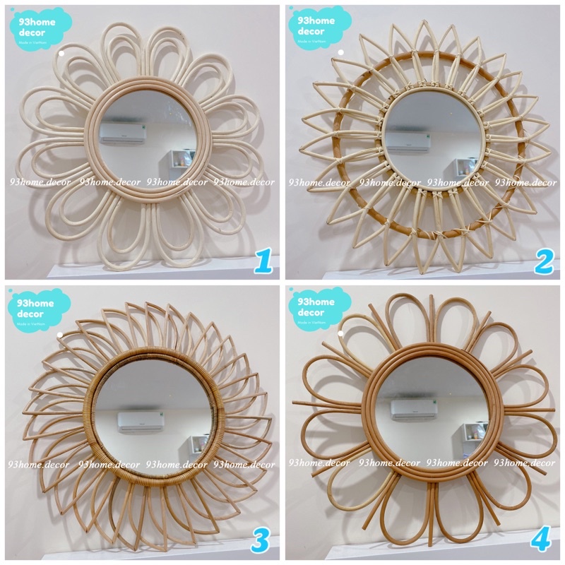 (Nhiều mẫu) Gương mây tre đan hoa decor, trang trí nhà cửa, gương treo tường mây đan