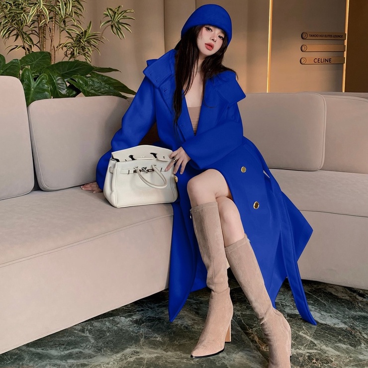 Áo khoác mangto dáng dài dạ cao cổ YIMI cúc vàng thời trang thu đông