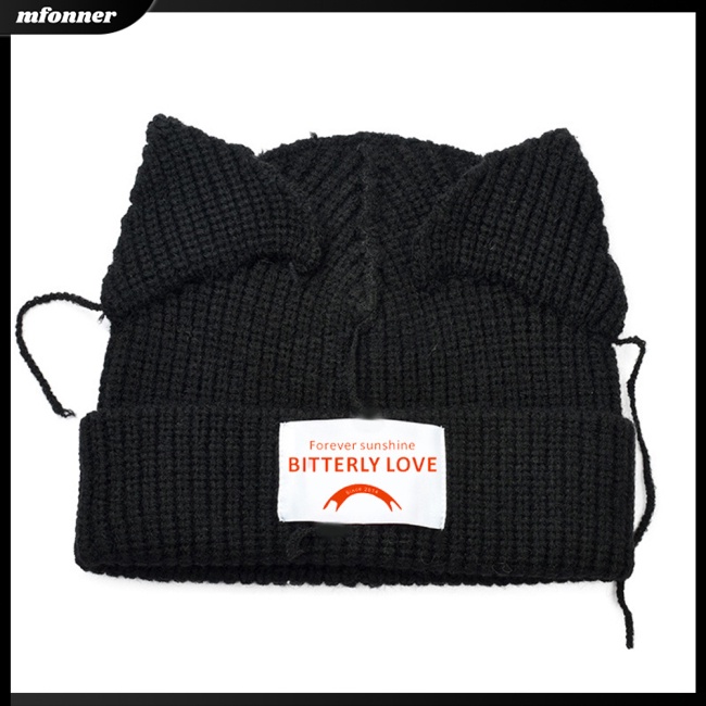 Mũ Len Beanie Đính Tai Mèo Dễ Thương Cho Nam Và Nữ