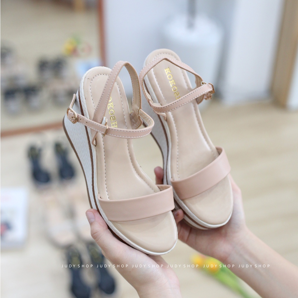 Giày Xuồng KOKOSHI Da Mềm Đế Siêu Nhẹ Dây Ngang cao 9p VNXK