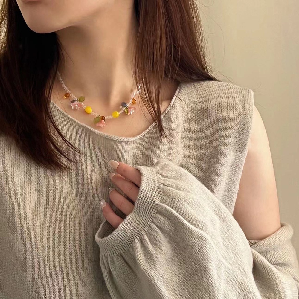 Vòng cổ Dạng Chuỗi Hạt Hình Hoa Màu Kẹo Ngọt Thời Trang Hàn Quốc