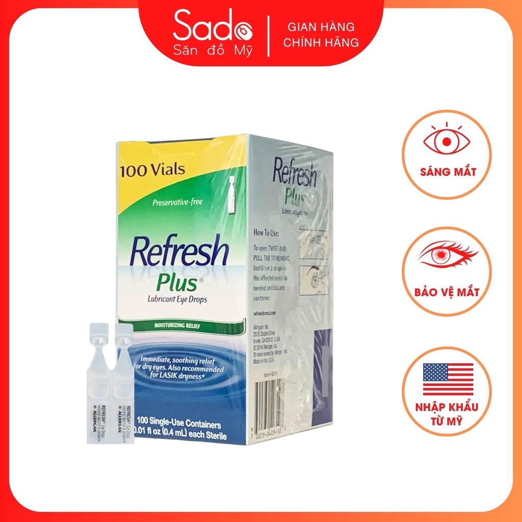 Nước nhỏ mắt nhân tạo refresh plus lubricant eye drops hộp 100 ống vials