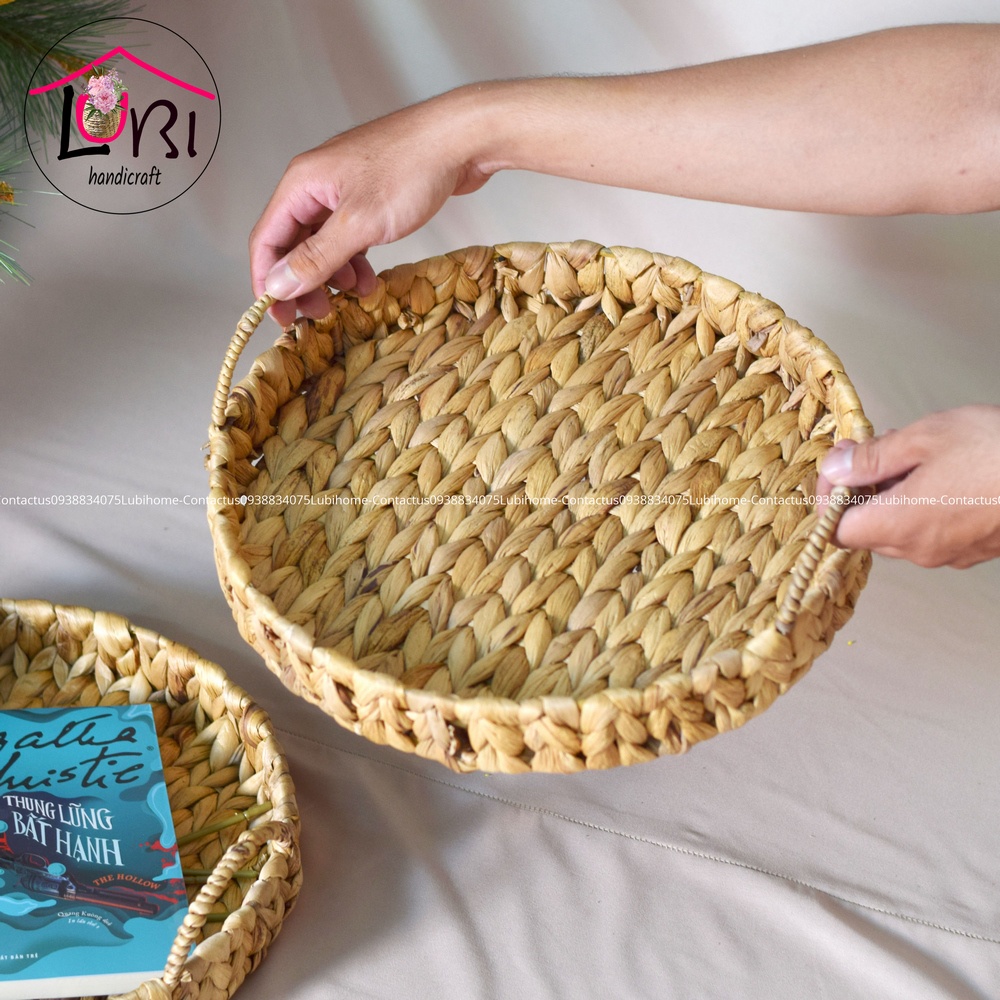 - Khay tròn đựng bánh kẹo, trái cây, nến thơm đan lục bình - đa năng