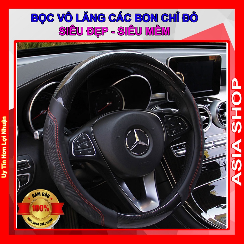 Bọc Vô Lăng - Bọc Vô Lăng Ô tô - Da PU Cao Cấp, Ôm Khít, Chống Trơn Trượt, Hàng Đẹp - Đen Vân Cacbon Kẻ Đỏ - M2
