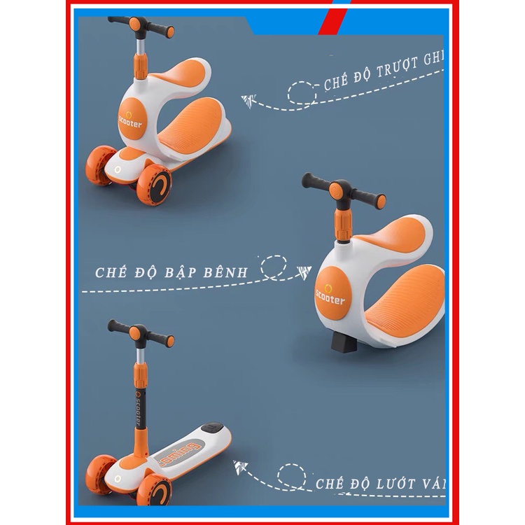 Xe trượt scooter cho bé kiêm xe chòi chân và ghế bập bênh đa năng bảo hành 12 tháng
