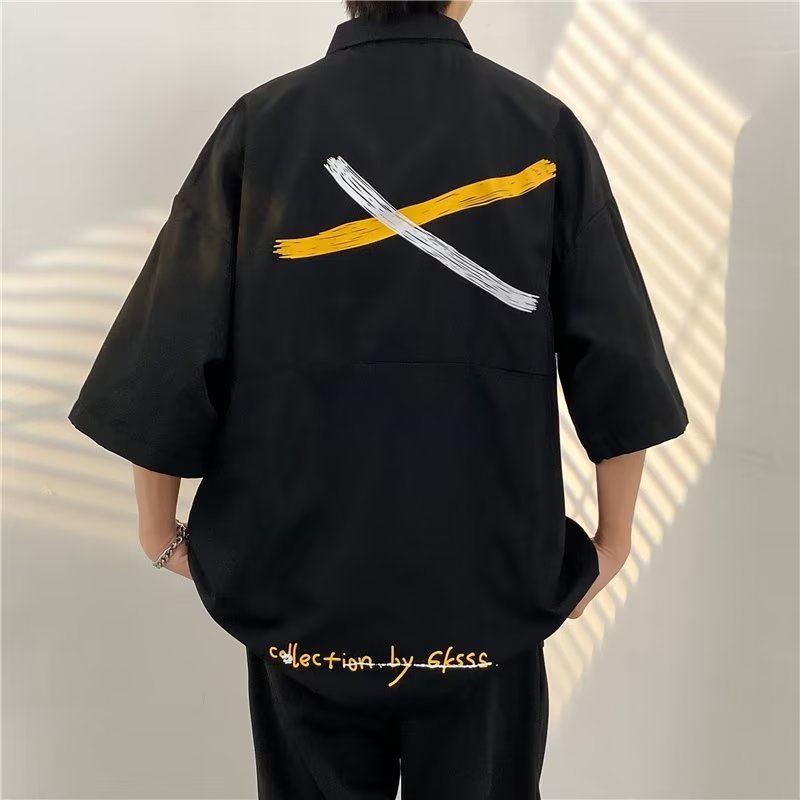 Áo Sơ Mi Tay Ngắn Cổ Đứng Dáng Rộng In Họa Tiết Hoạt Hình graffiti Phong Cách Hàn Quốc Thời Trang Mùa Hè 2022 Chất Lượng Cao Cho Nam