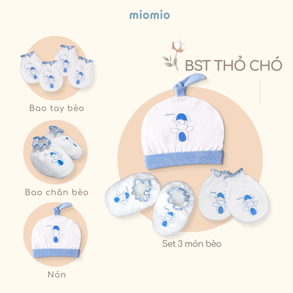 Bao Tay Bèo, Chân Bèo, Nón, Set 3 Món Phụ Kiện Bèo MIOMIO, Họa Tiết: Ngôi Sao, D&R Cho Bé Sơ Sinh, Vải Cotton