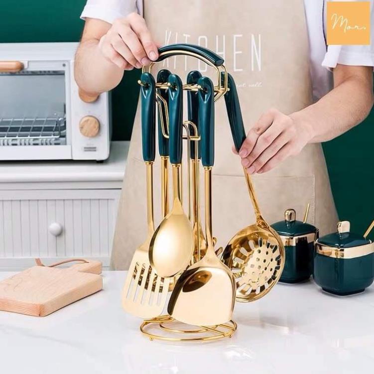 BỘ MUÔI THÌA 6 MÓN KÈM GIÁ TREO HỢP KIM MẠ VÀNG