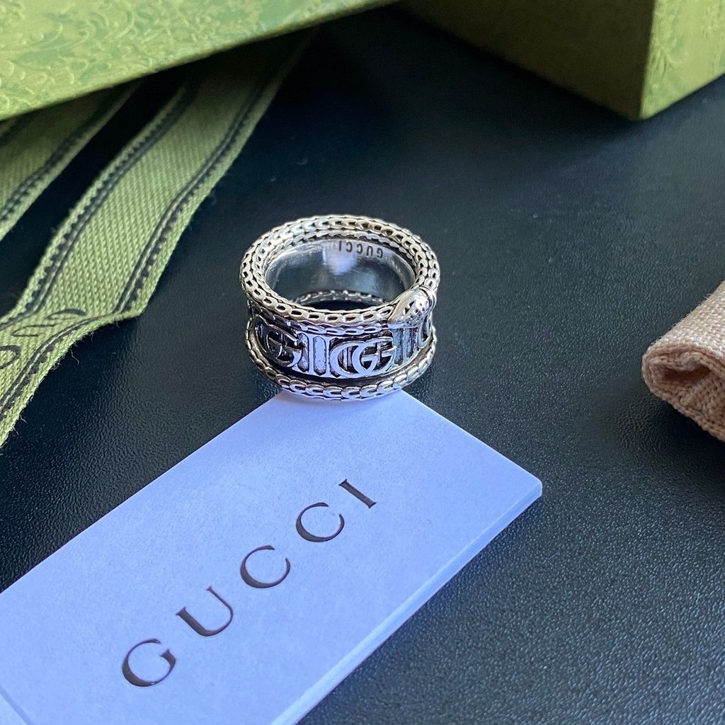 Nhẫn Gucci Mạ Vàng / Bạc 925 Hai Mặt Khắc Chữ Phong Cách Hàn Quốc Đơn Giản Sáng Tạo Dành Cho Nữ