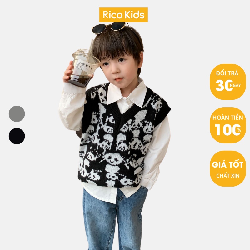 Áo gile len cho bé trai từ 10-35kg len đan dày dặn phong cách Hàn hàng chính hãng Ambb Kids mã Y090