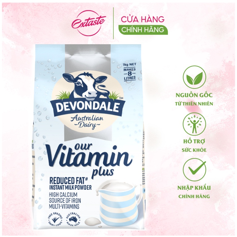 Sữa tươi dạng bột nguyên kem devondale vitamin plus 1kg thêm 14 loại vitamin a2 cho bé phát triển toàn diện Healthy care