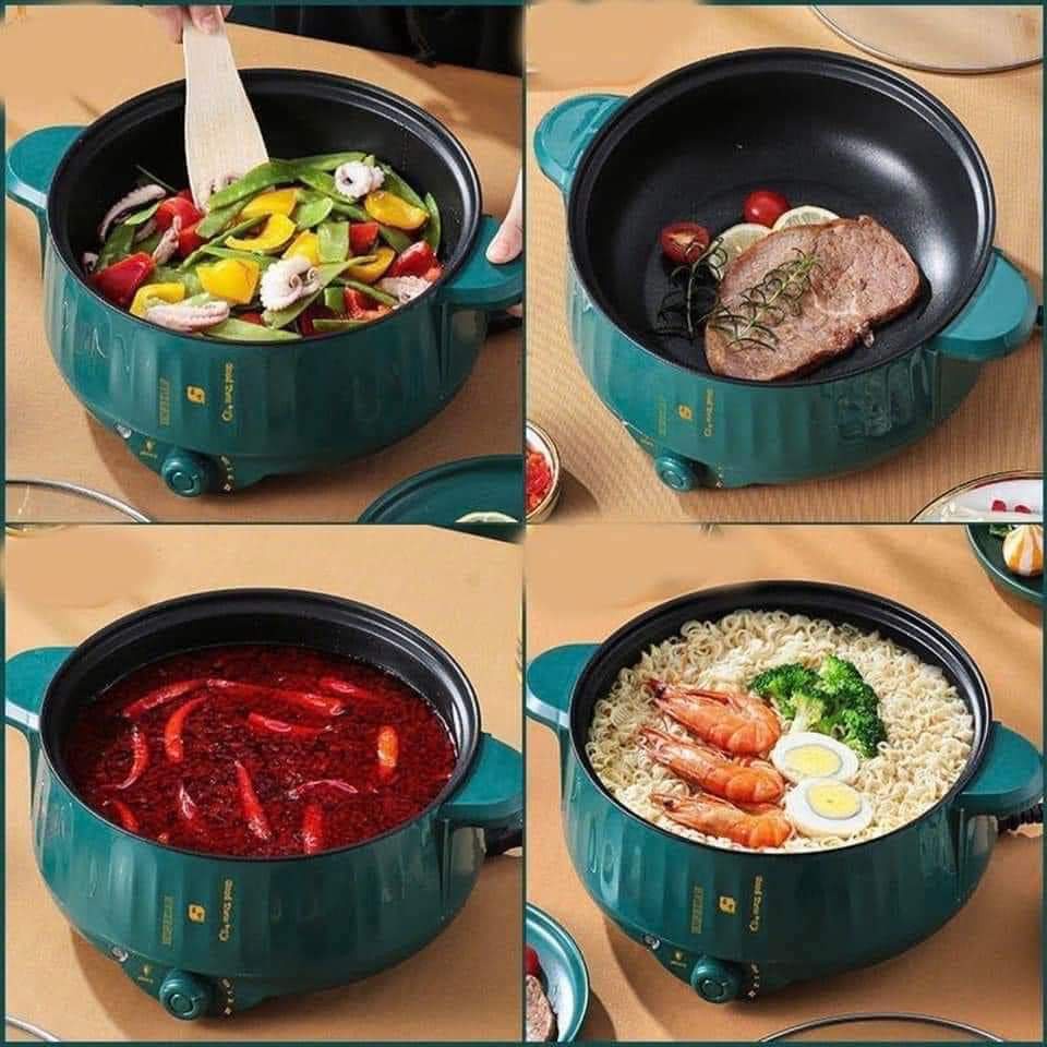 Nồi Lẩu Mini Đa Năng Tích Hợp nấu Lẩu, hấp, chiên, rán, xào, luộc, hầm, om Có Vỉ Hấp Inox