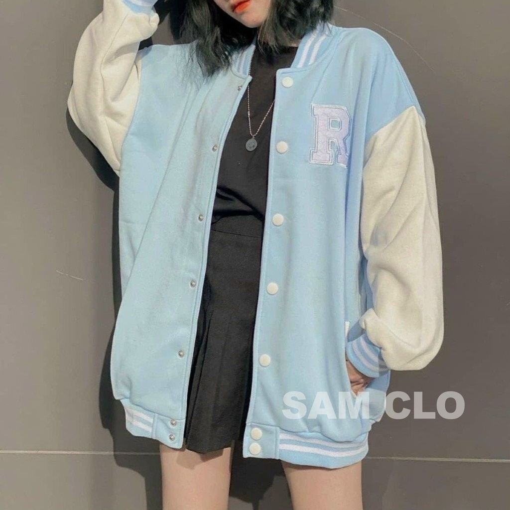 Áo khoác dù Bomber chất nỉ nam nữ Unisex in LOGO thêu chữ R