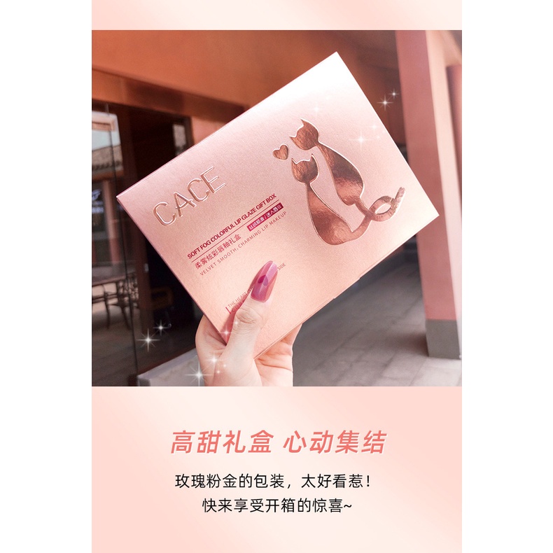 Set 4 Son Kem Lì CACE MÈO Tặng Kèm 1 Dây Chuyền Bạch Kim Khảm Đá