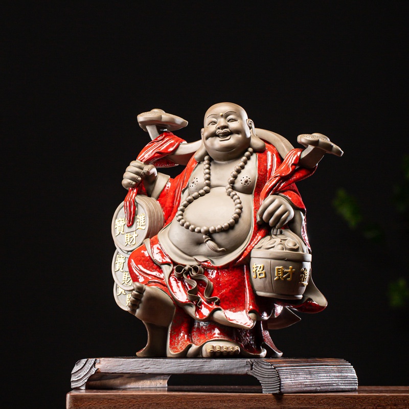 Tượng Di Lặc 31cm bằng gốm tử sa cao cấp