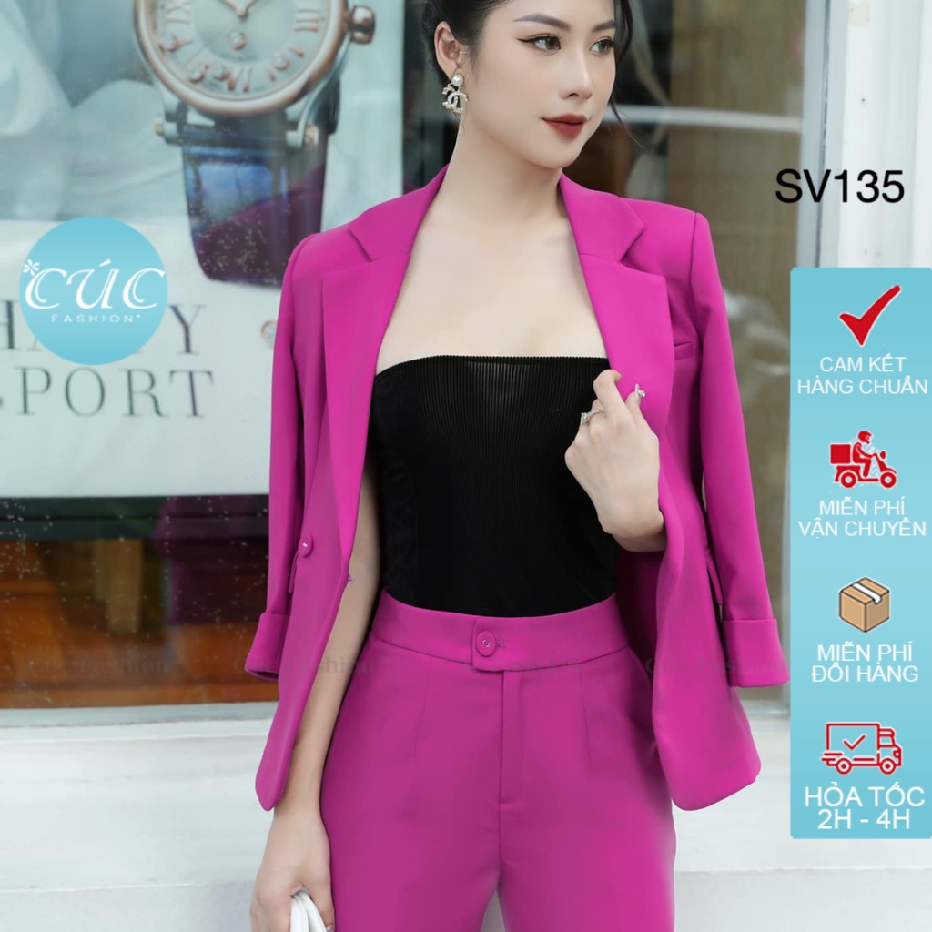 Bộ vest nữ tay lỡ CÚC FASHION gồm quần ống suông và áo đẹp thời trang công sở set bộ 2 lớp SV135
