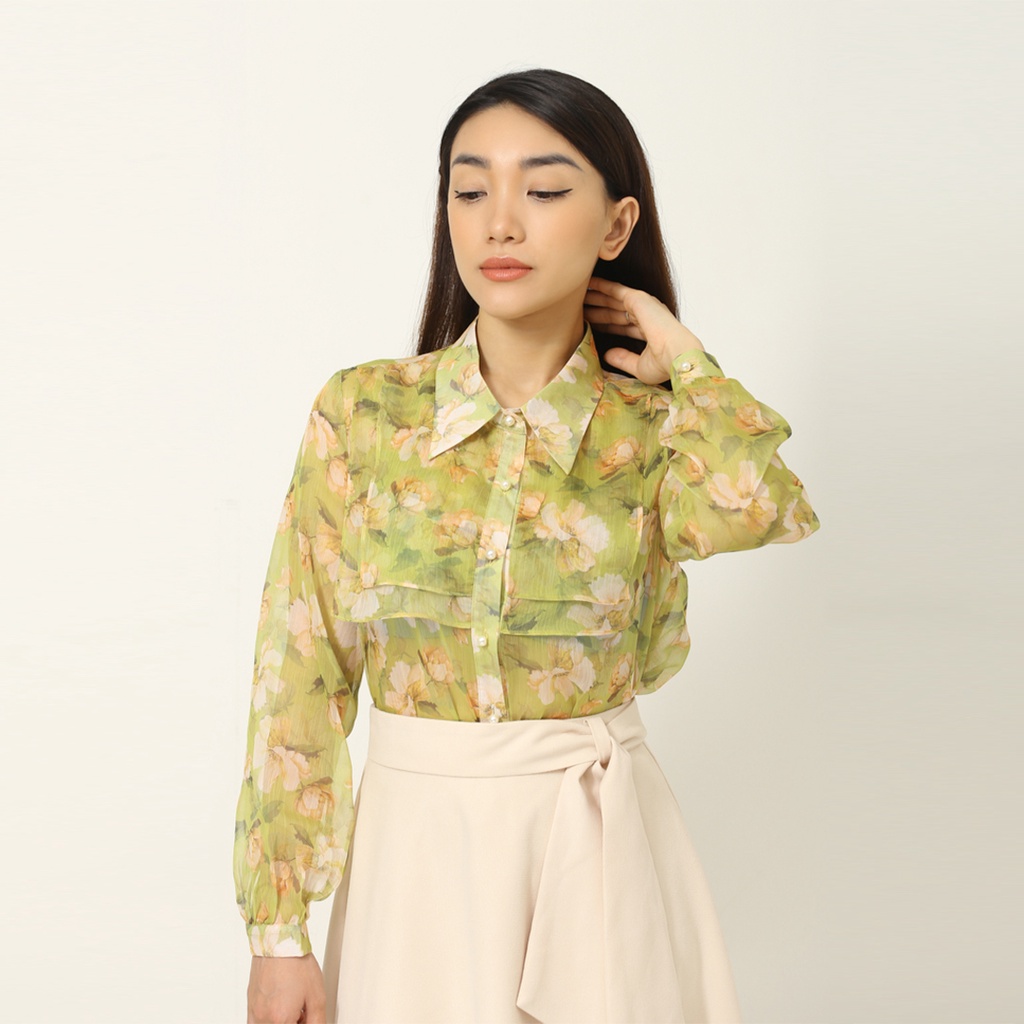 Áo sơ mi chifong dài tay, cổ đức, chất liệu cao cấp