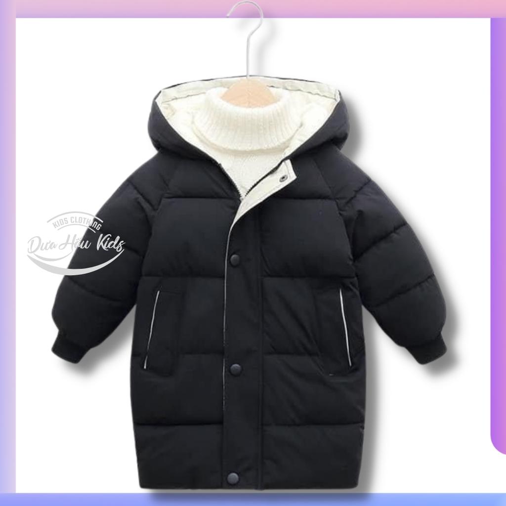 Aó phao dáng dài cho bé, áo khoác mùa đông dáng dài phong cách hàn quốc có mũ cho bé size 110 - 150, 12 - 35kg