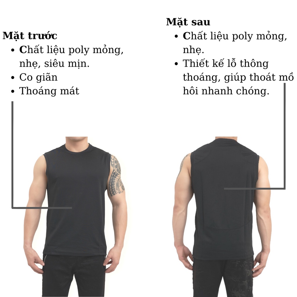 Áo thun tanktop thể thao nam trơn cổ tròn HUDOMAN form slimfit sát nách vải thun lạnh thông thoáng thoải mái vận động