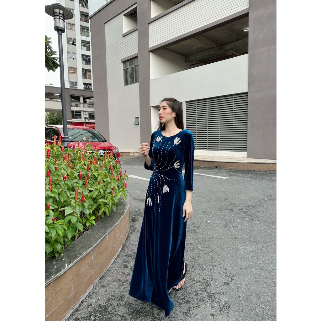 đầm xòe nữ dự tiệc ,sang trọng , thiết kế cao cấp, tay dài, giấu bụng