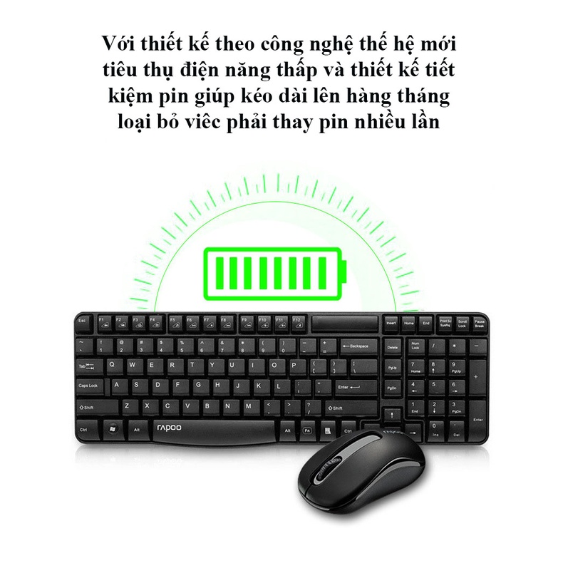 Combo bộ bàn phím và chuột không dây Rapoo X1800S chống nước kết nối được trong khoảng cách 10m - Hàng chính hãng