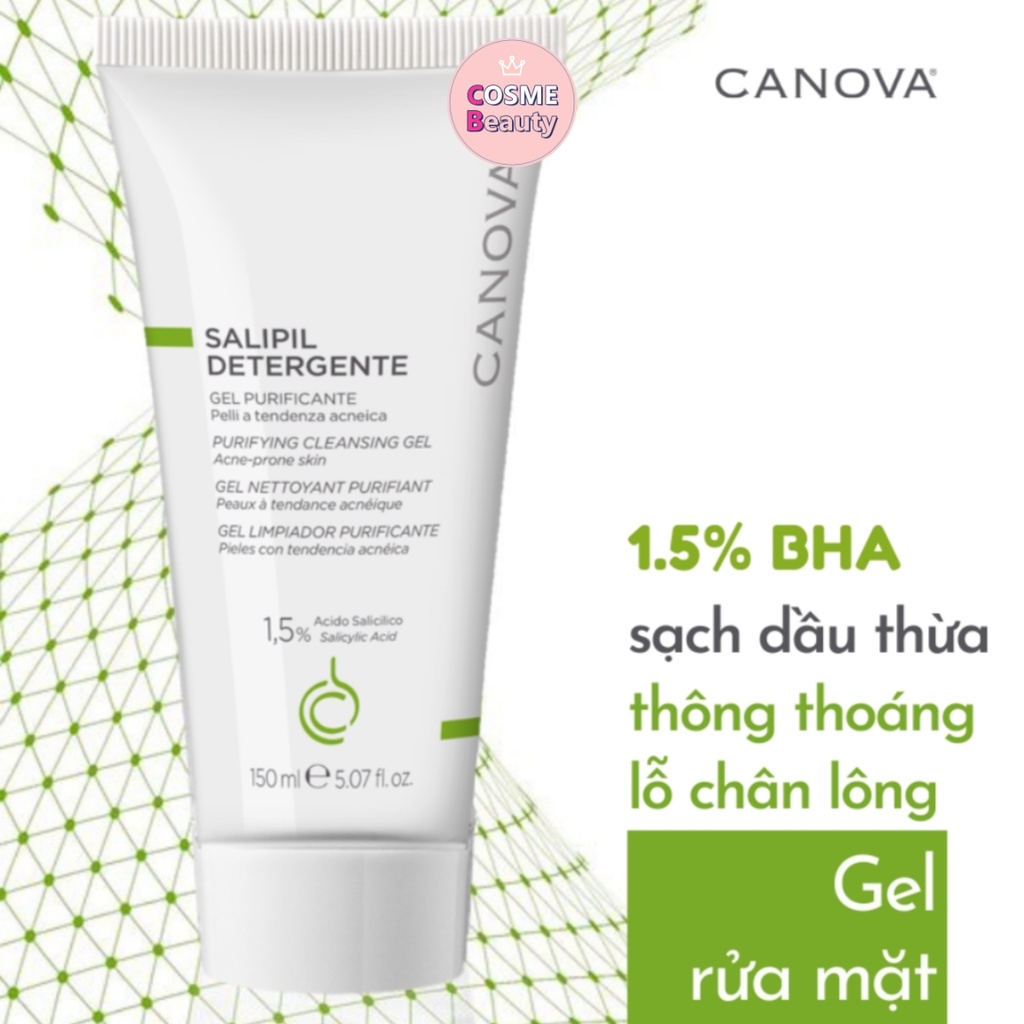 Sữa rửa mặt ngừa mụn ITALY CANOVA SALIPIL DETERGENTE dạng Gel Cho da nhạy cảm, kích ứng Sạch sâu Tuýp 150ml Cosme.Beauty